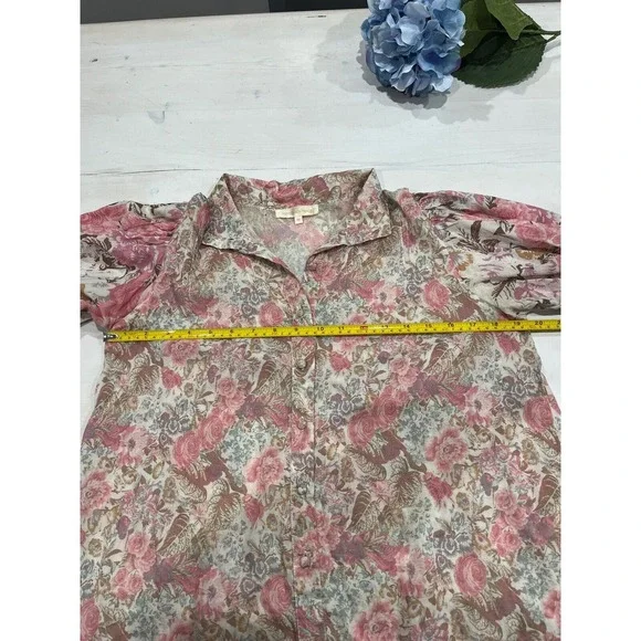 LoveShackFancy Brooke Floral lace Blouse‎ button down Cuff Long Sleeve Top XS